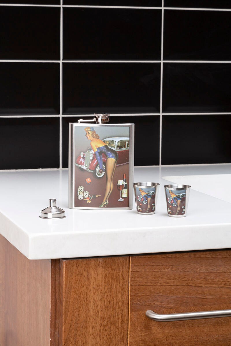 Pinup Hip 8Oz 2 Cups Flask Set | Bonnet