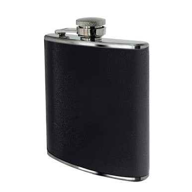 Black Leather Effect Stainless Steel Hip Flask Set | Black Hip Flask