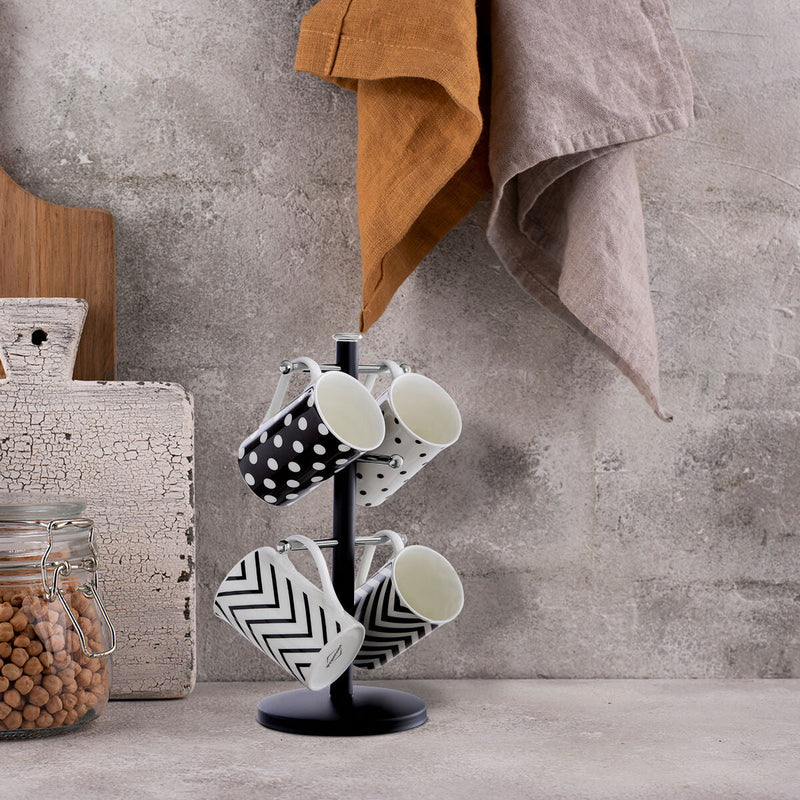Matt Black Metal 6 Cup Mug Tree | Hirano