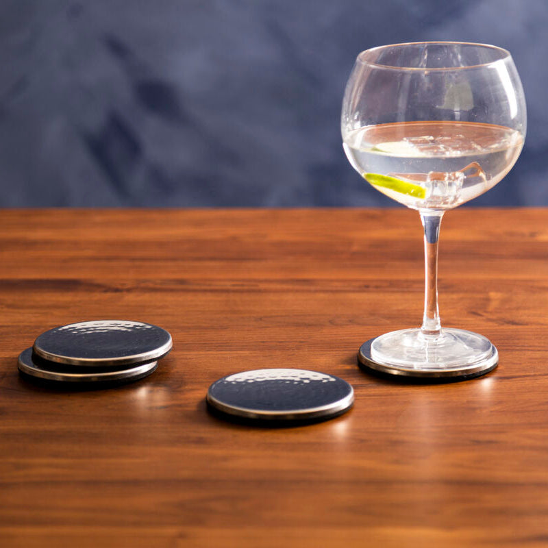 Set of Four Hammered Effect Stainless Steel Coasters | Mixology
