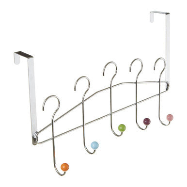 Chrome 5 Hook Over Door Hanger with Multi Coloured Ceramic Balls | Jaxen