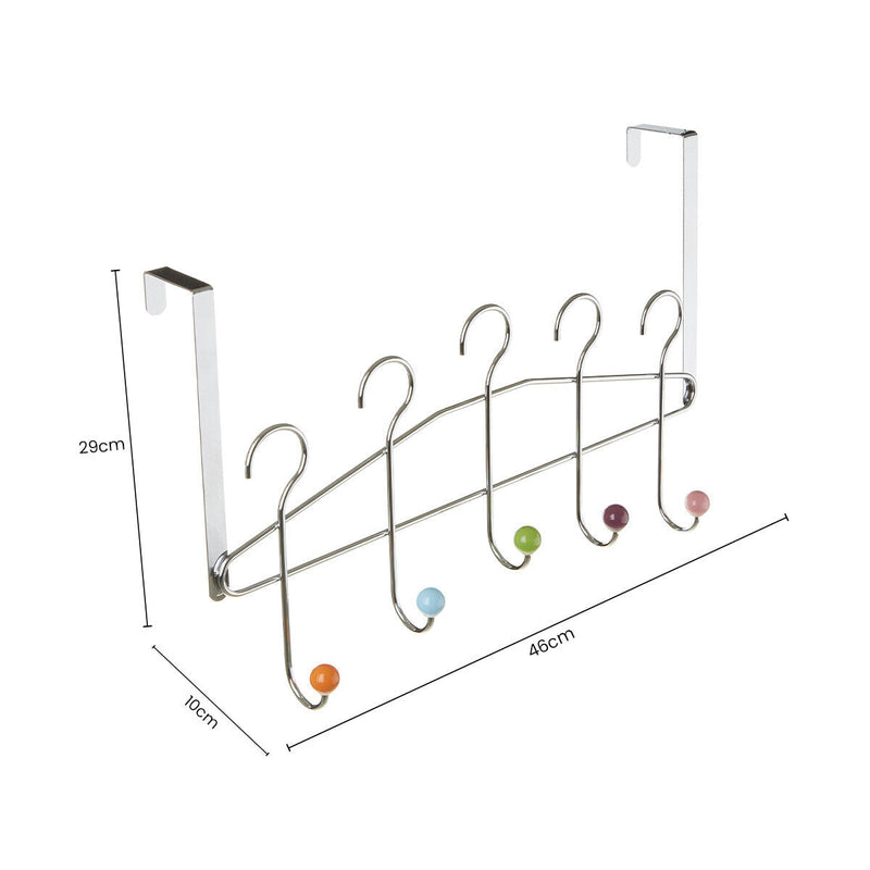 Chrome 5 Hook Over Door Hanger with Multi Coloured Ceramic Balls | Jaxen