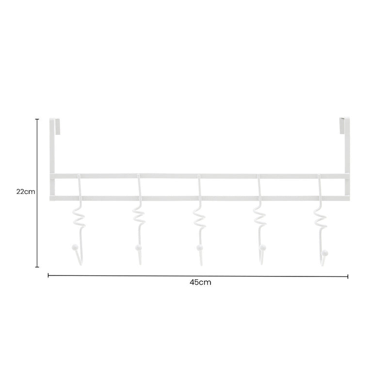 Over Door White Hanger with Five Swirl Hooks | Jaxen