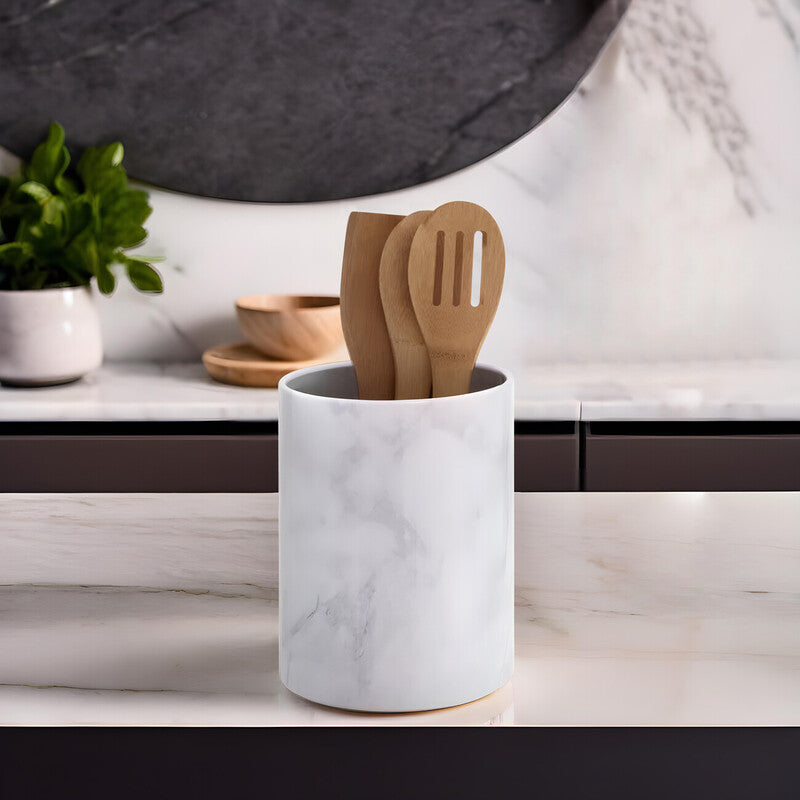 White Marble Effect Utensil Holder | Easton