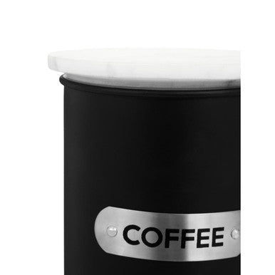 Black Enamel Coffee Canister with White Marble Lid | Liberty