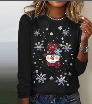 Snowman Printed Panel Loose Sweater