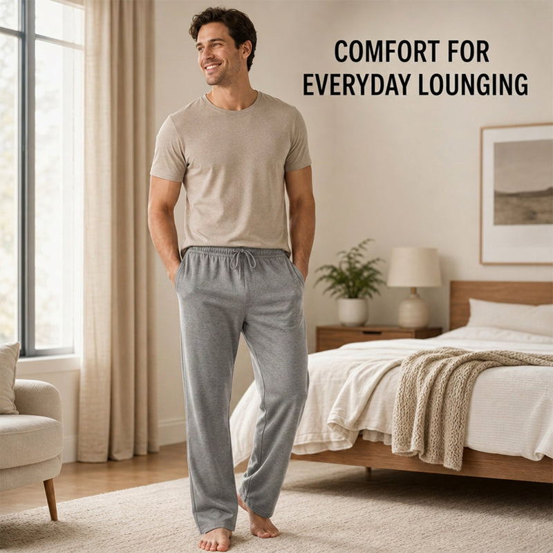 2 Pack Men's Cotton Lounge Bottoms Stretchable PJ Pants Available in Black Navy Grey Durable and Cozy Loungewear Medium to 5X-Large by Sock Stack