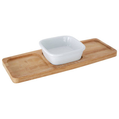 Bamboo Snack Tray With White Dipping Bowl | Aleki
