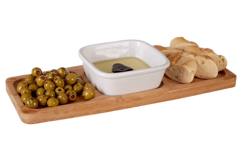 Bamboo Snack Tray With White Dipping Bowl | Aleki