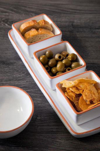 Terracotta Set of 3 Dip Bowls with Tray in White | Calisto