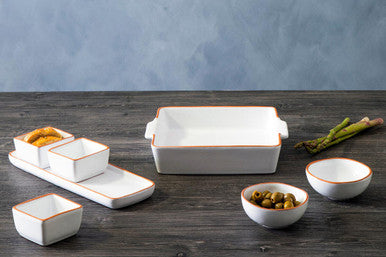 Terracotta Set of 3 Dip Bowls with Tray in White | Calisto