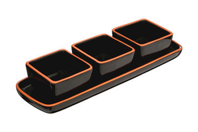 Terracotta Set of 3 Dip Bowls with Tray in Black | Calisto