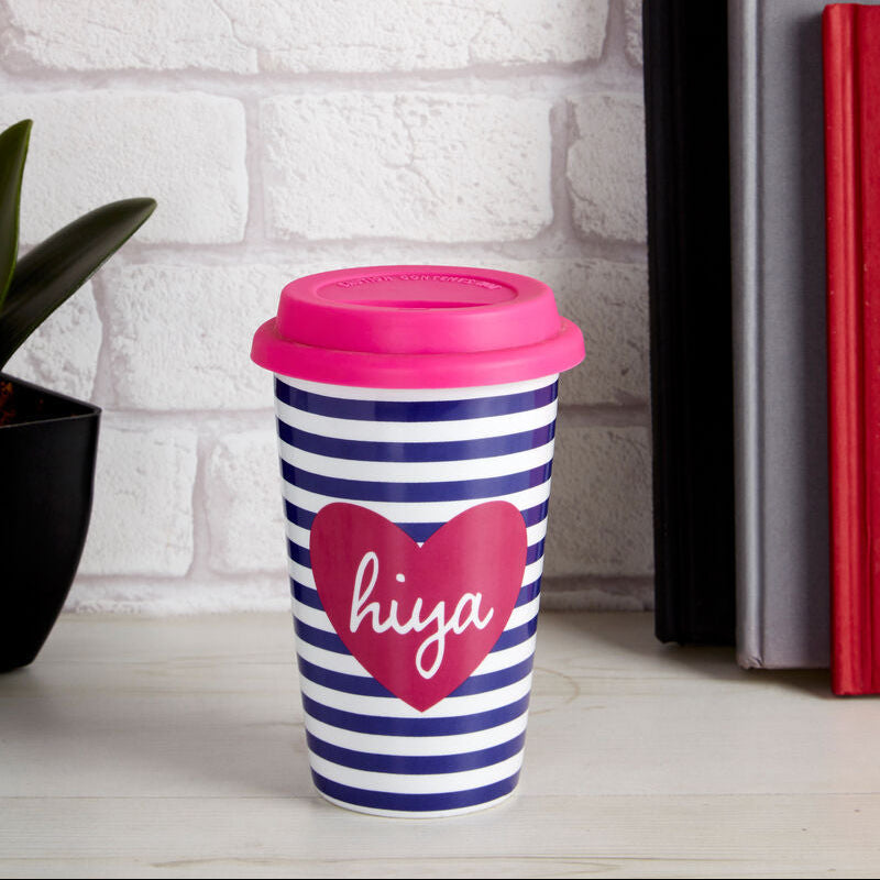 Hiya Ceramic Reusable Mug with Silicone Lid | Taza