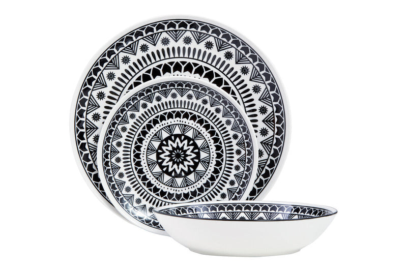 12 Piece Black and White Dinner Set | Maya