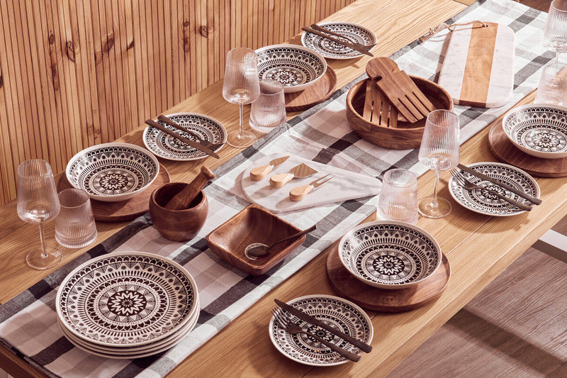 12 Piece Black and White Dinner Set | Maya