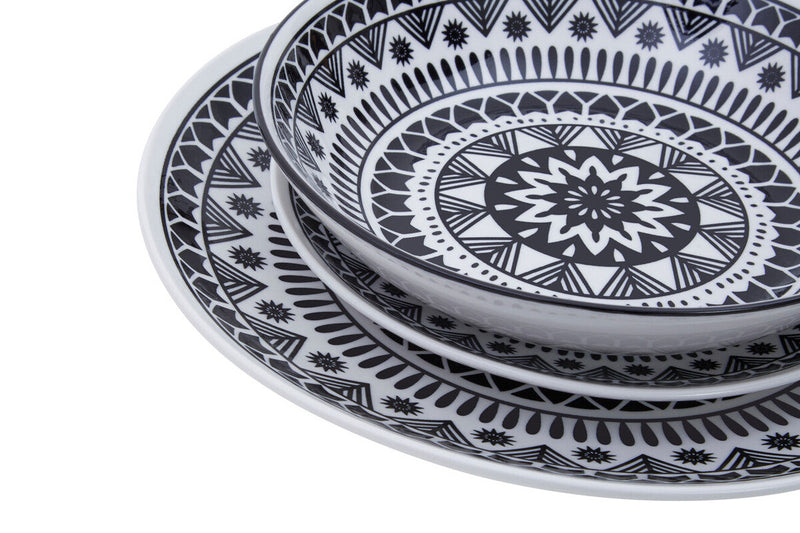 12 Piece Black and White Dinner Set | Maya