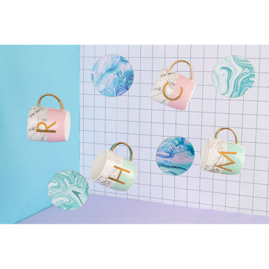 Marble Effect and Pastel Green Monogram Mug H | Frosted Deco