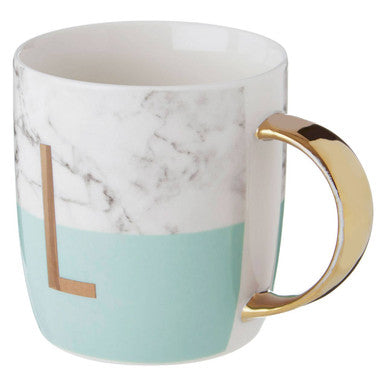 Marble Effect and Pastel Green Monogram Mug L | Frosted Deco