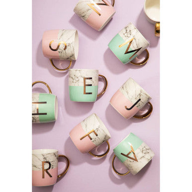 Marble Effect and Pastel Green Monogram Mug L | Frosted Deco