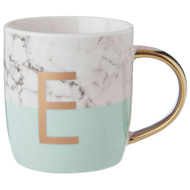 Marble Effect and Pastel Green Monogram Mug E | Frosted Deco
