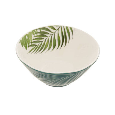 Dark Green Medium Salad Bowl with Leaf Design | Bali