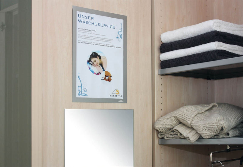 Durable DURAFRAME Self Adhesive Magnetic Signage Frame | 2 Pack | A4 Silver