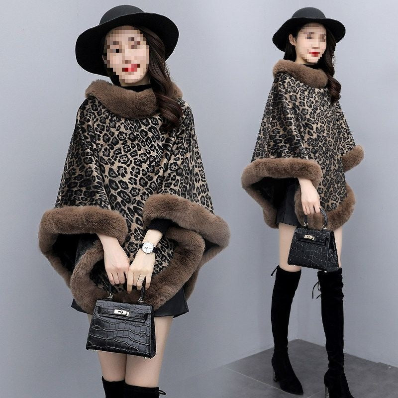 Leopard-print Thickened Velvet Oversized Cloak