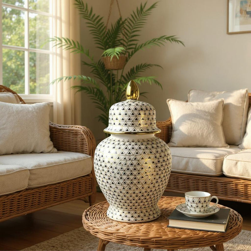 36CM CERAMIC GINGER JAR WITH LID