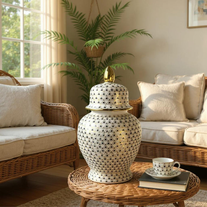 36CM CERAMIC GINGER JAR WITH LID