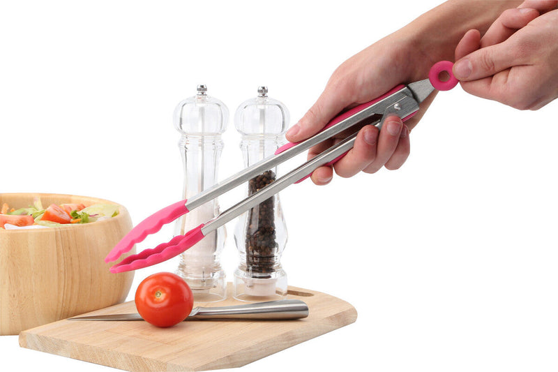 Hot Pink Silicone And Stainless Steel Tongs | Zing