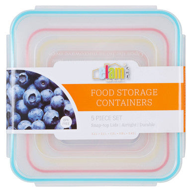 5 Piece Square Food Containers with Airtight Lids | Herrela