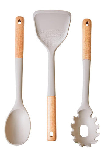 3 Piece Kitchen Tool Set with Stone Grey Silicone Heads | Nova