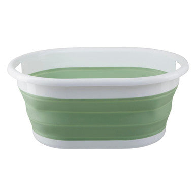 Oval Collapsible Laundry Basket in Green and White | Averill