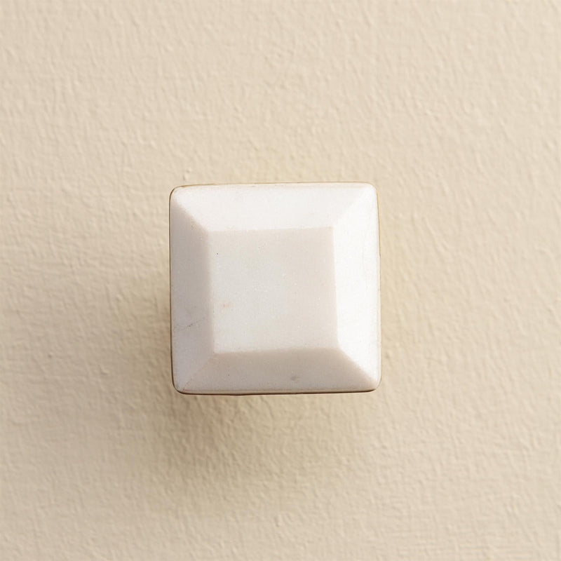 Priya White Stone Rectangle Drawer Knobs