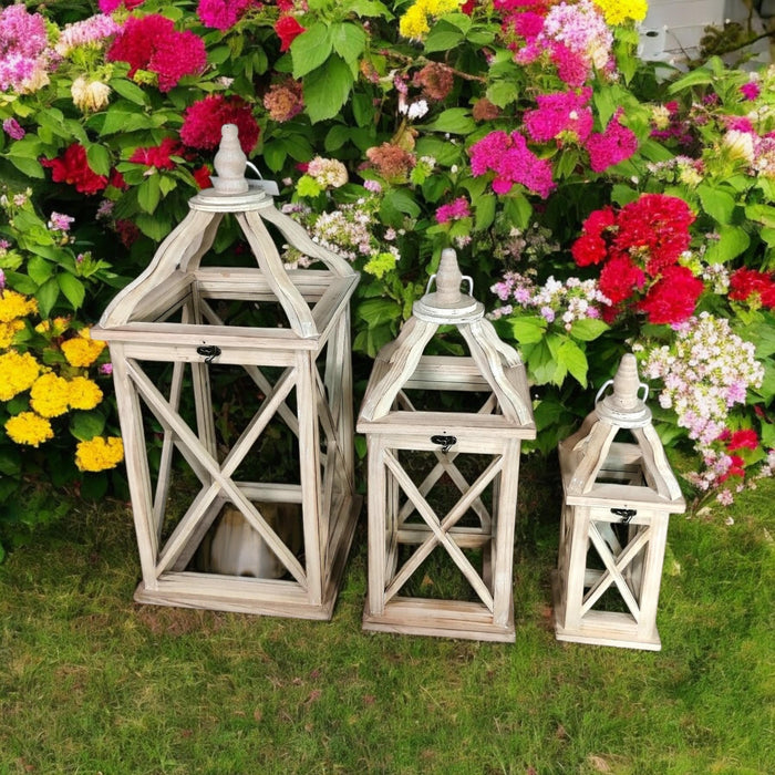 59/36/25CM SET 3 WOODEN LANTERNS