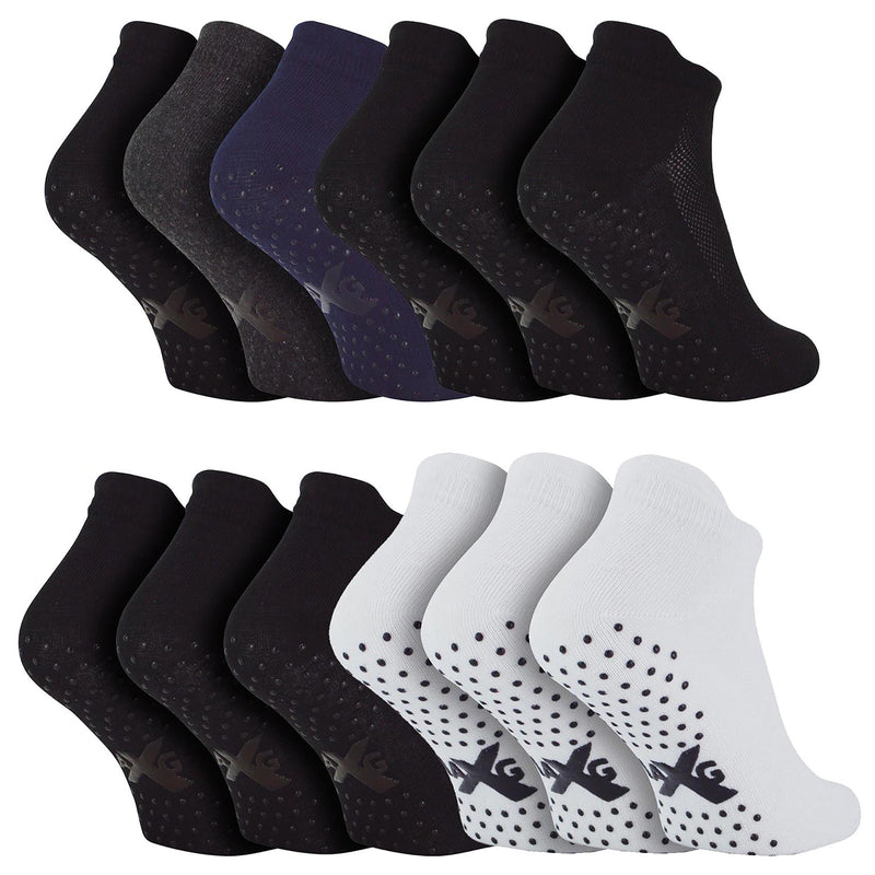 12 Pack Mens Trainer Socks with Grips for Yoga