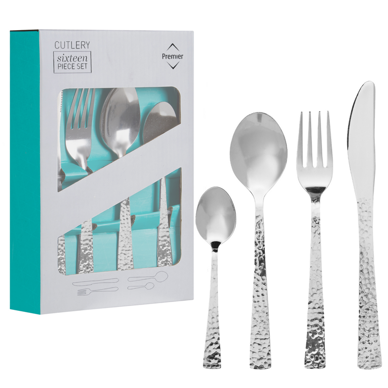 Hammered Effect 16 Piece Stainless Steel Cutlery Set | Martello