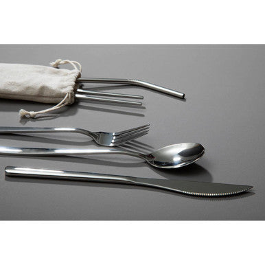 6 Piece Silver Travel Cutlery Set with Case | Mimo