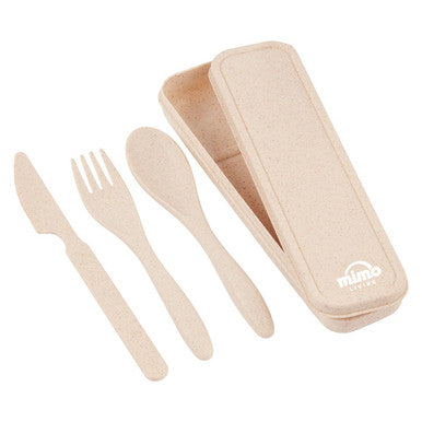3 Piece Natural Wheat Straw Travel Cutlery Set | Mimo