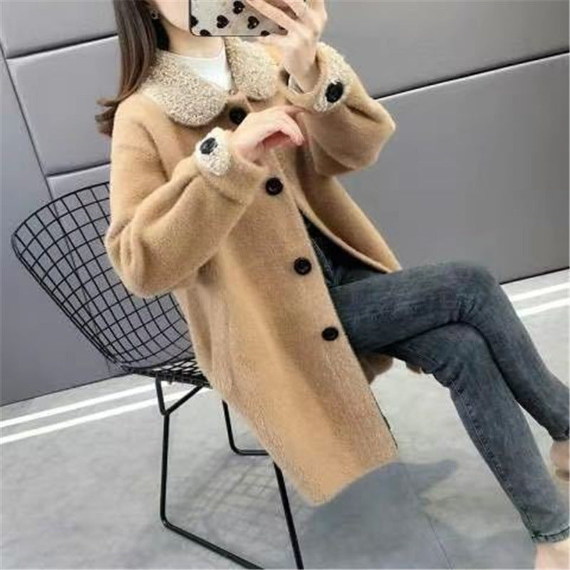New Single-breasted Mid-length Knitted Coat Loose