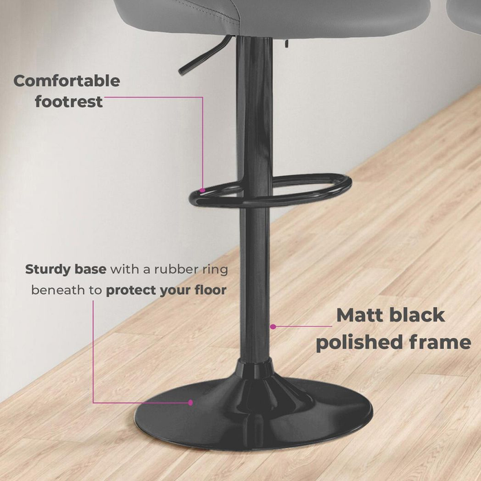 Neo Set of Two Dark Grey Leather Bar Stools