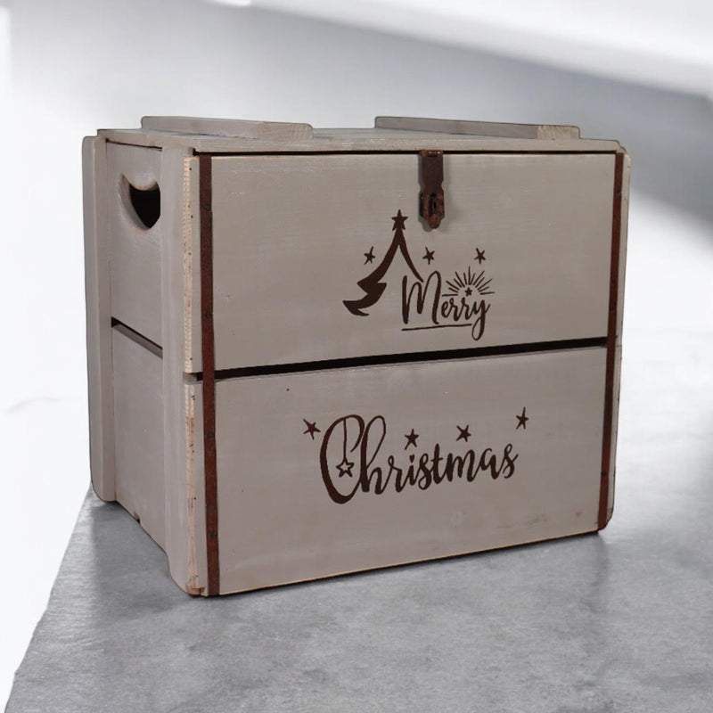 42CM RUSTIC GREY WOODEN BOX