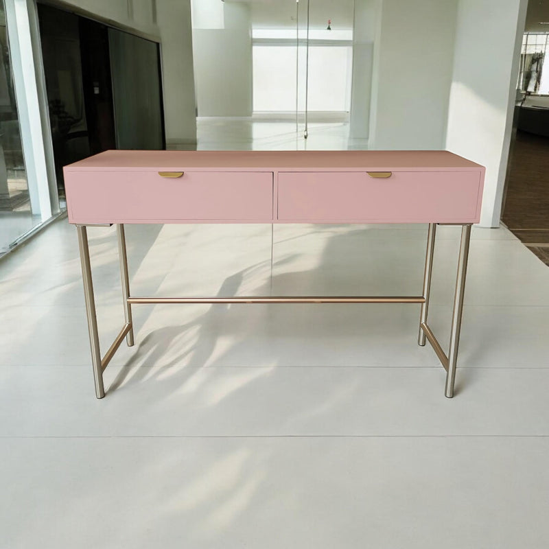 120CM PINK WOODEN 2 DRAWER SIDE TABLE