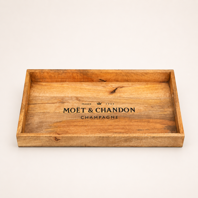 Wooden Serving Trays Moët & Chandon Champagne Butlers Crates Storage Boxes Natural Finish