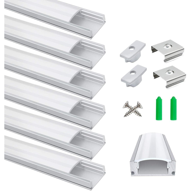 LED Aluminum Profile Channel U Shape 3.3ft Silver Diffuser 6 Pack LightingWill