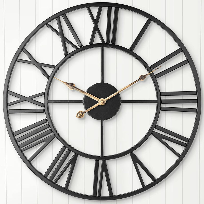 Silent Wall Clock Vintage Metal Skeleton Roman Numerals Farmhouse ARVINKEY