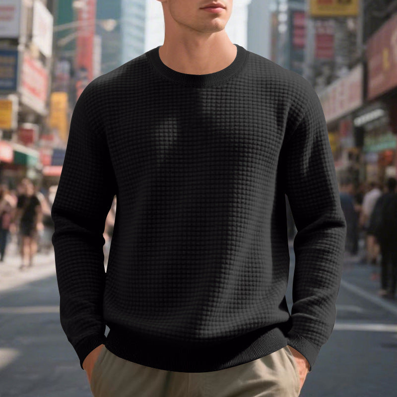 Loose And Simple Sports Jacquard Round Neck Long Sleeve Sweater