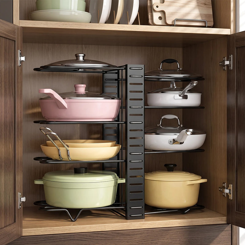 Adjustable Pan Organiser Pot Saucepan Kitchen Storage Rack Holder Sturdy Shelf