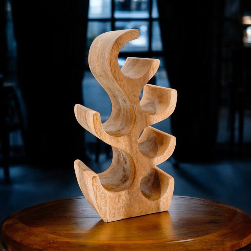 6 BOTTLE HAND CARVED WINE RACK