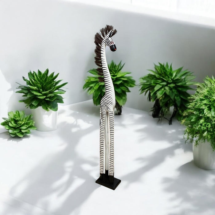 1.2M HAND CARVED WOODEN ZEBRA